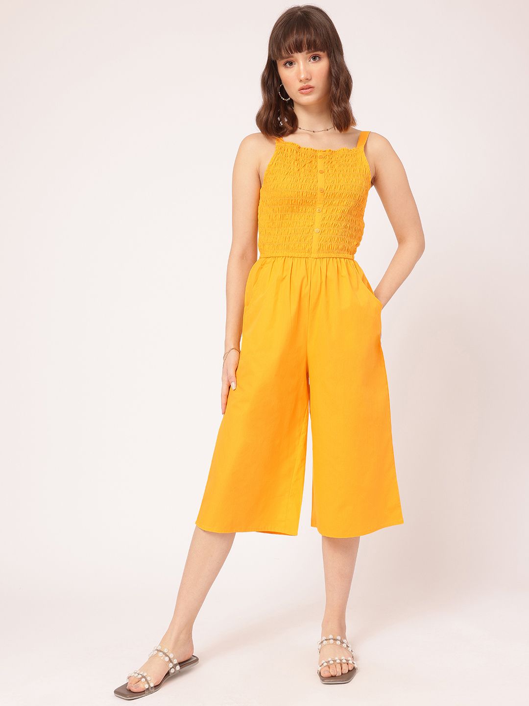 DressBerry Sunshine Styles Smocked Culotte Jumpsuit