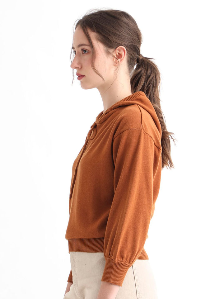 RAREISM Women Rust & Brown Crop Cotton Pullover