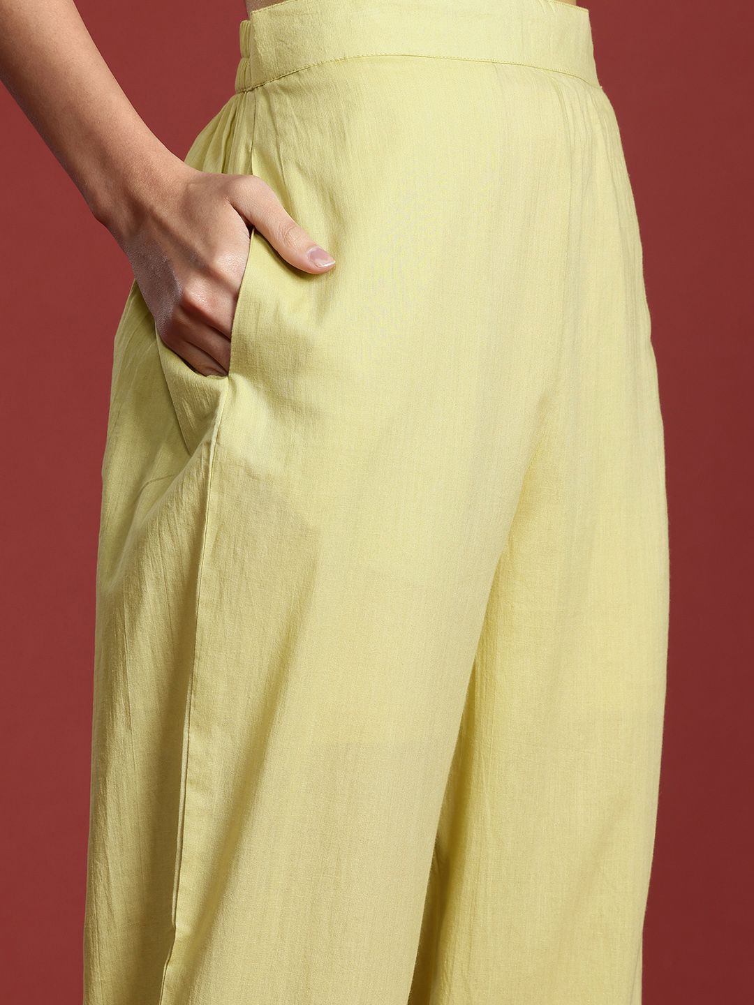 Indo Era Floral Embroidered Thread Work Linen Kurta with Trousers & With Dupatta