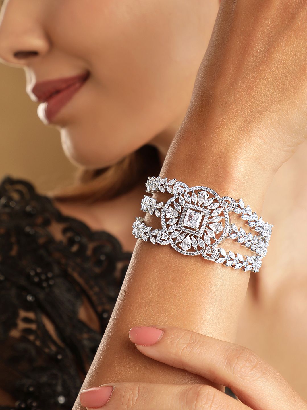 Rubans Zirconia Zirconia Rhodium-Plated Wracelet