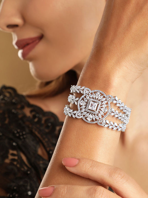 Rubans Cubic Zirconia Rhodium-Plated Wraparound Bracelet