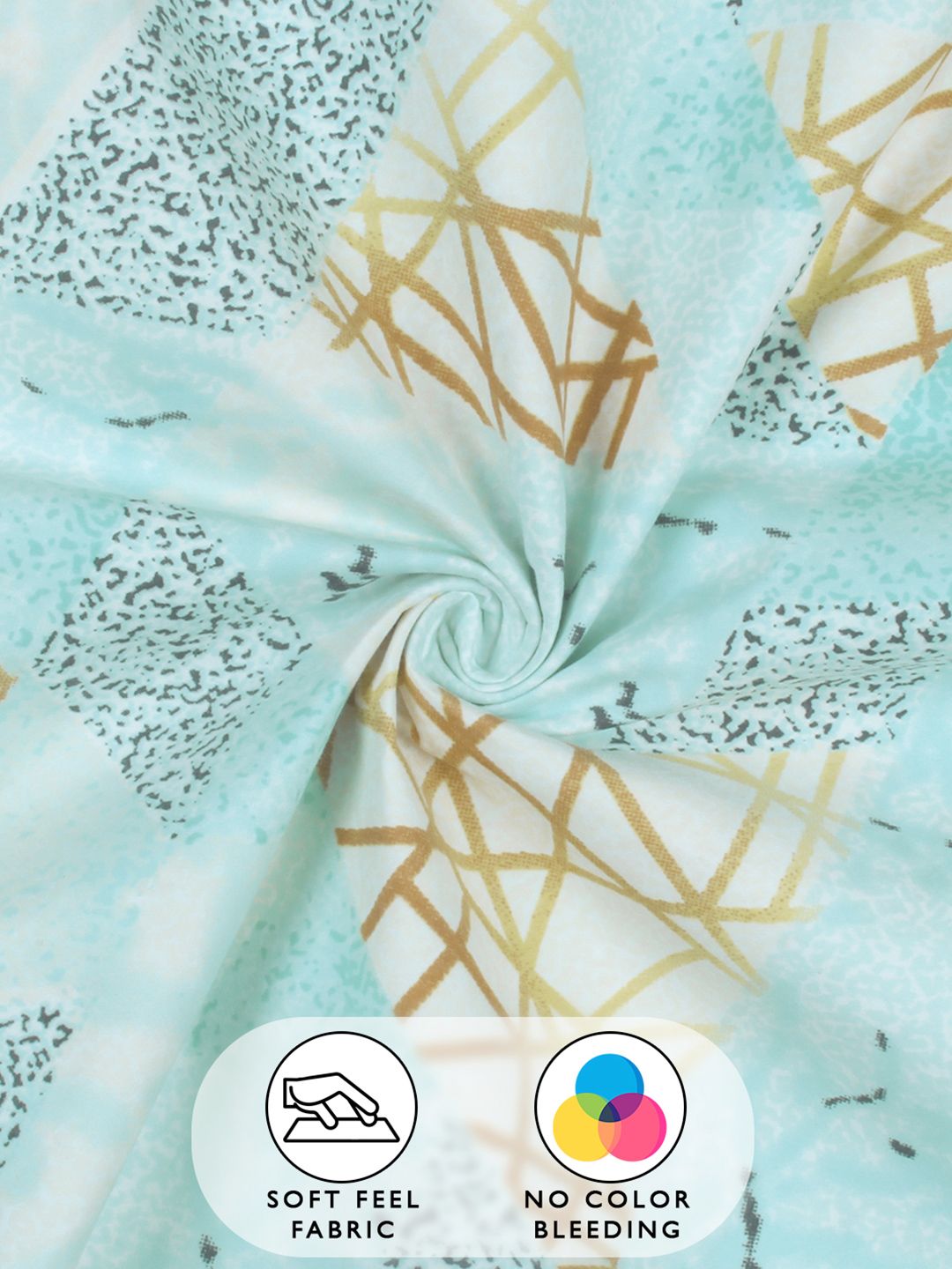 Story@home Aqua Blue 180 TC Abstract Queen Fitted Bedsheet With 2 Pillow Covers
