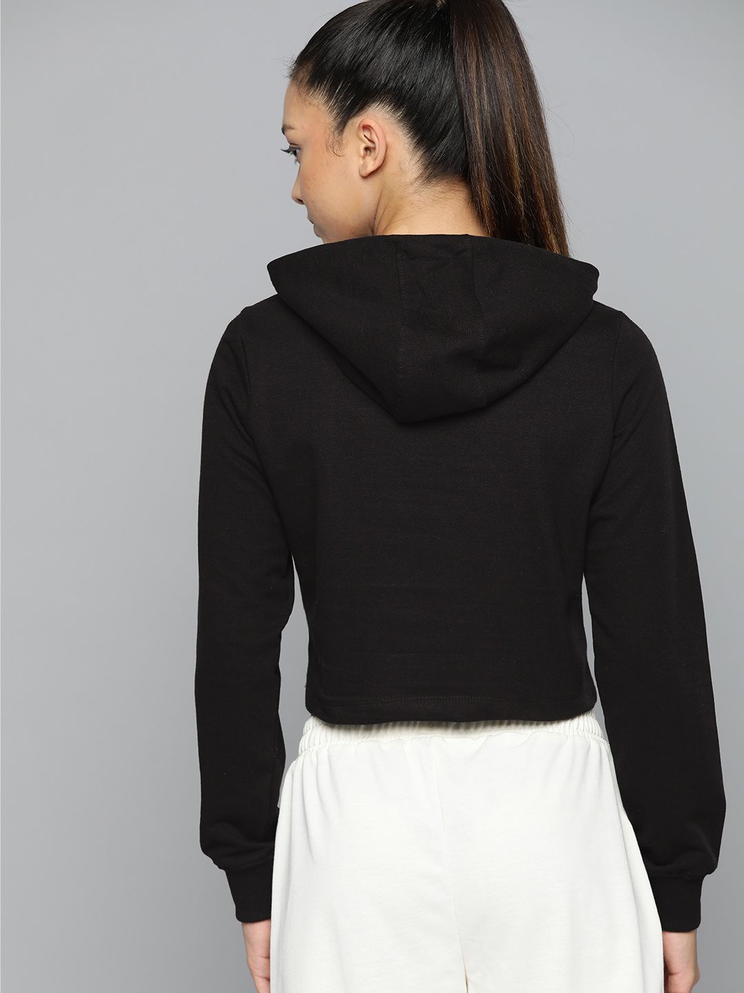 HRX by Hrithik Roshan Minimal Typography Printed Cropped Hooded Lifestyle Sweatshirt