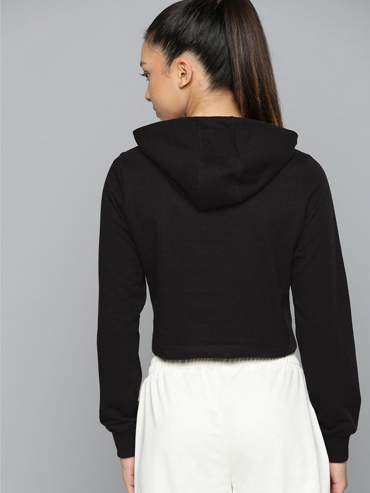HRX by Hrithik Roshan Minimal Typography Printed Cropped Hooded Lifestyle Sweatshirt