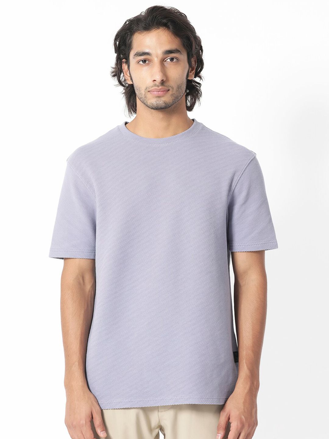 RARE RABBIT Men Cas Round Neck Slim Fit Cotton T-Shirt