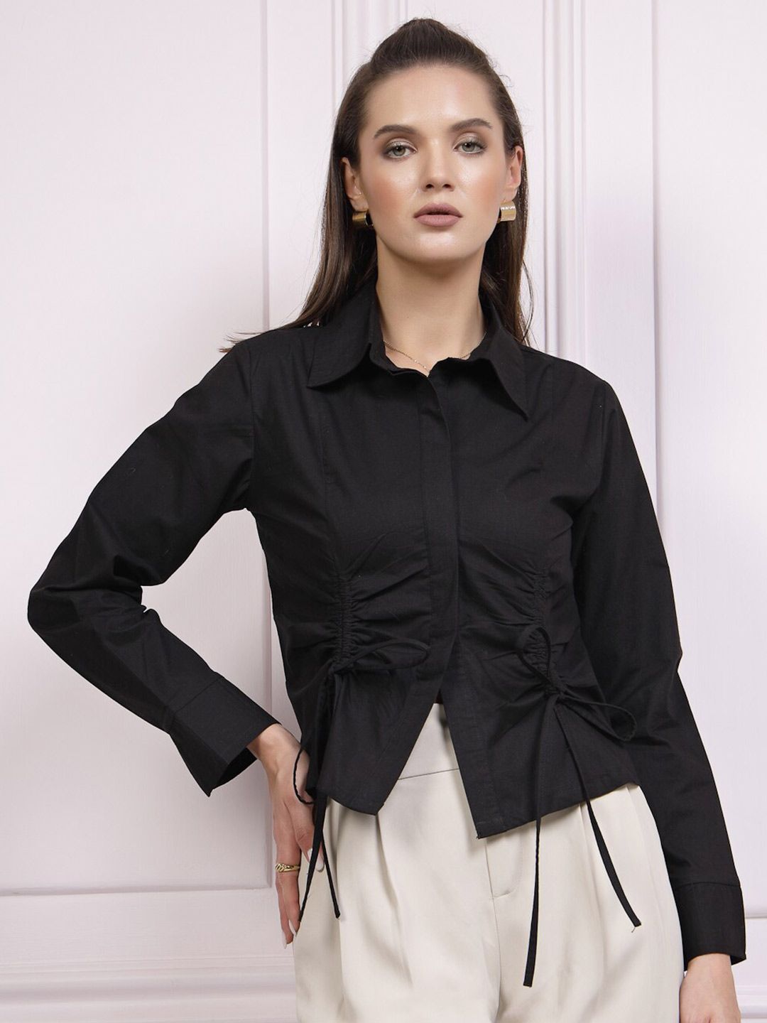 Athena Ruched Cotton Shirt Style Top