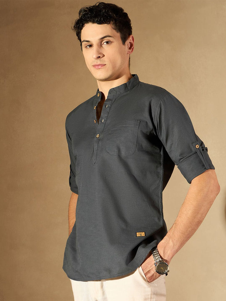 DENNISON Men Grey Pure Cotton Solid Kurta
