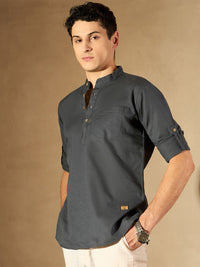 DENNISON Men Grey Pure Cotton Solid Kurta