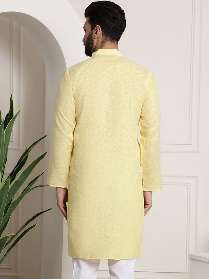 SOJANYA Kolar Mandarin Berpetak Lengan Panjang Kurta Lurus