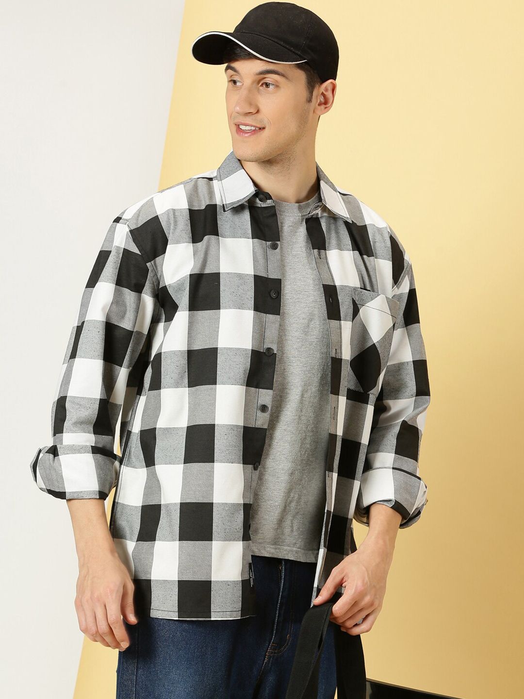 Thomas Scott Smart Buffalo Checked Cotton Oversized Casual Shacket