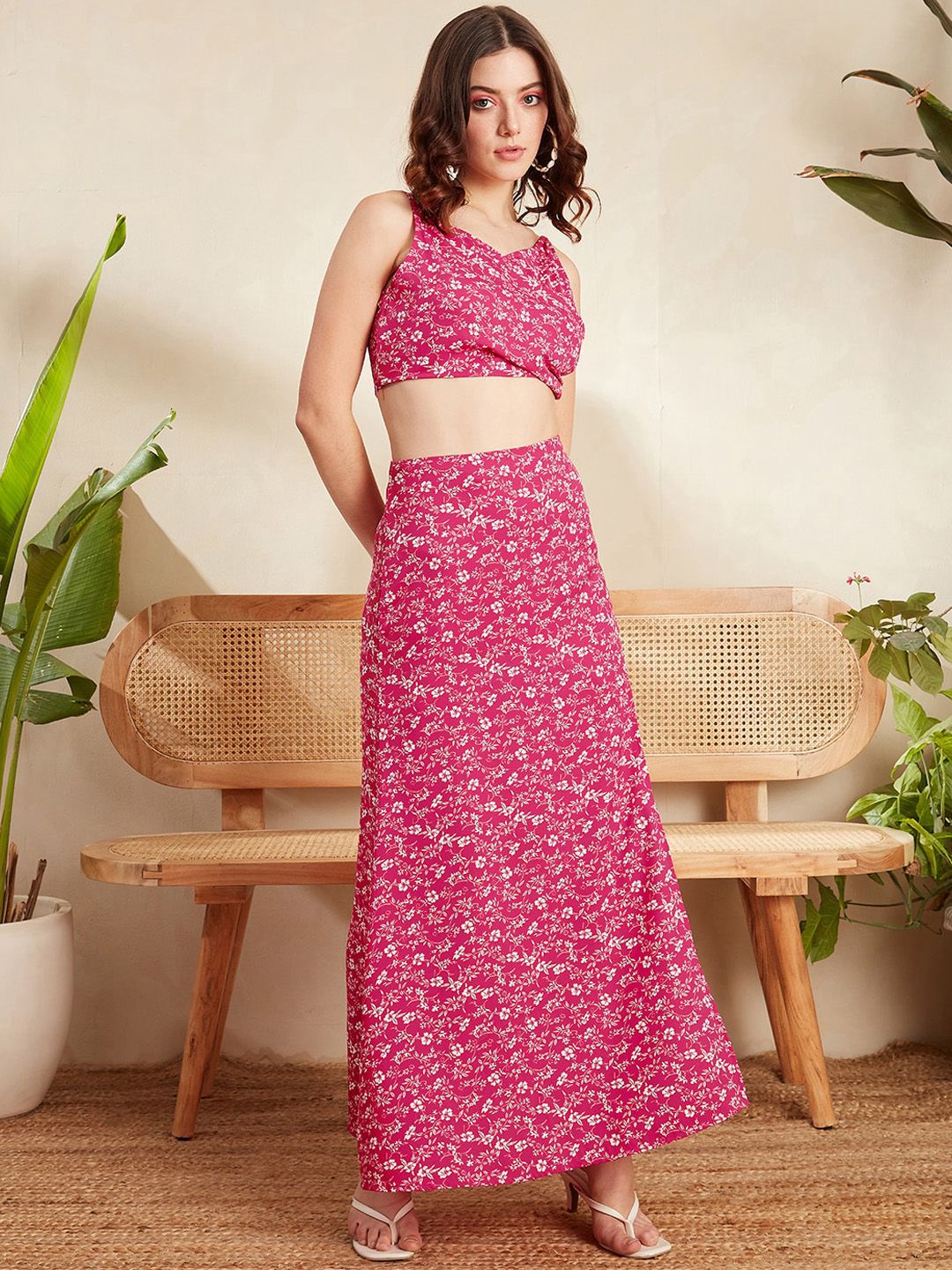 Berrylush Floral Printed Top With Maxi Skirt