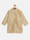 SOJANYA Lelaki Beige & Coklat Motif Etnik Rekaan Tenunan Jacquard Tenunan Kolar Jalur Kurta