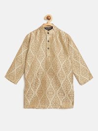 SOJANYA Lelaki Beige & Coklat Motif Etnik Rekaan Tenunan Jacquard Tenunan Kolar Jalur Kurta