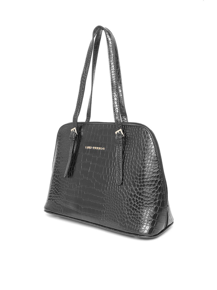 Lino Perros Black Croc Textured Shoulder Bag