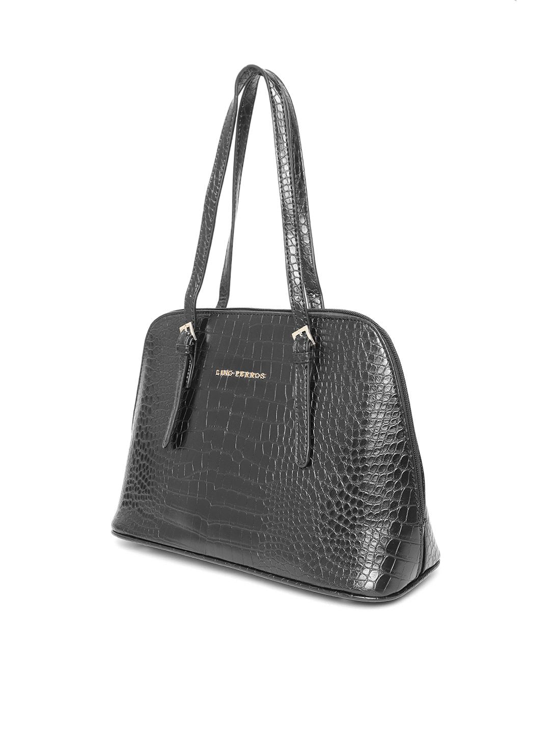 Lino Perros Black Croc Textured Shoulder Bag