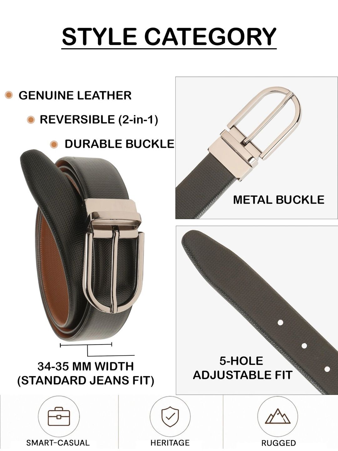 Teakwood Leathers Men Textured Leather Reversible Formal Belt