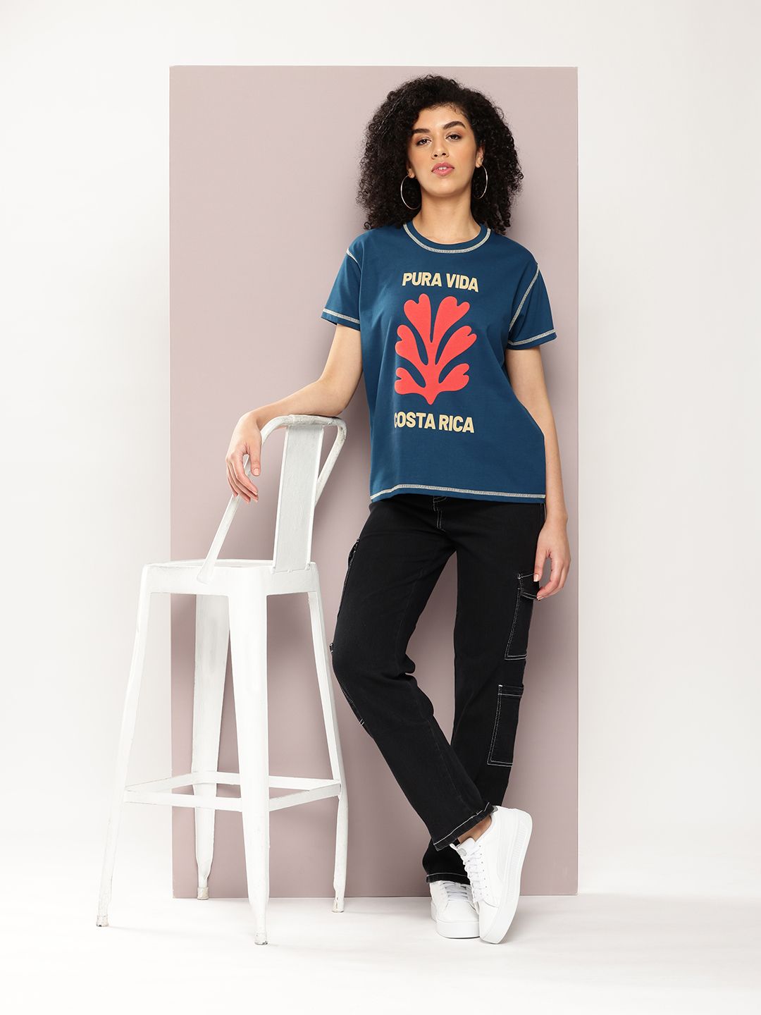 DILLINGER Women Graphic Printed Embossed Oversized T-shirt