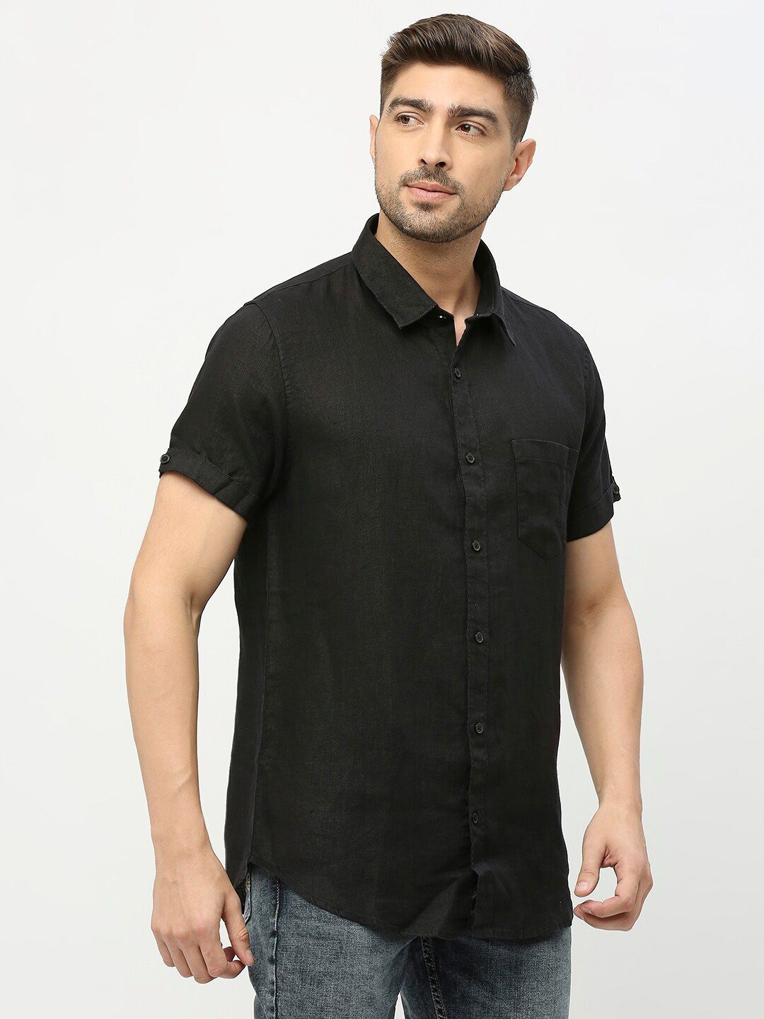 SPYKAR Spread Collar Linen Casual Shirt