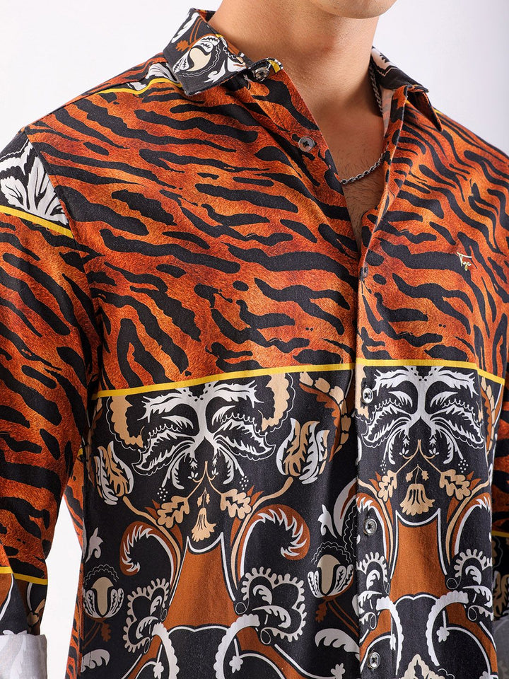The Indian Garage Co Men Slim Fit Animal Opaque Printed Party Shirt