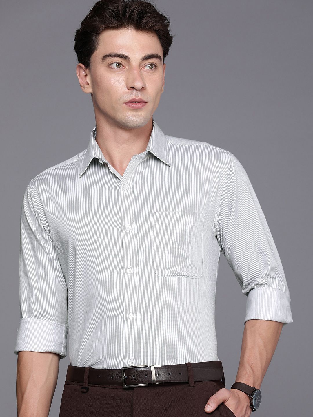 Raymond Self-Striped Slim Fit Pure Cotton Formal Shirt