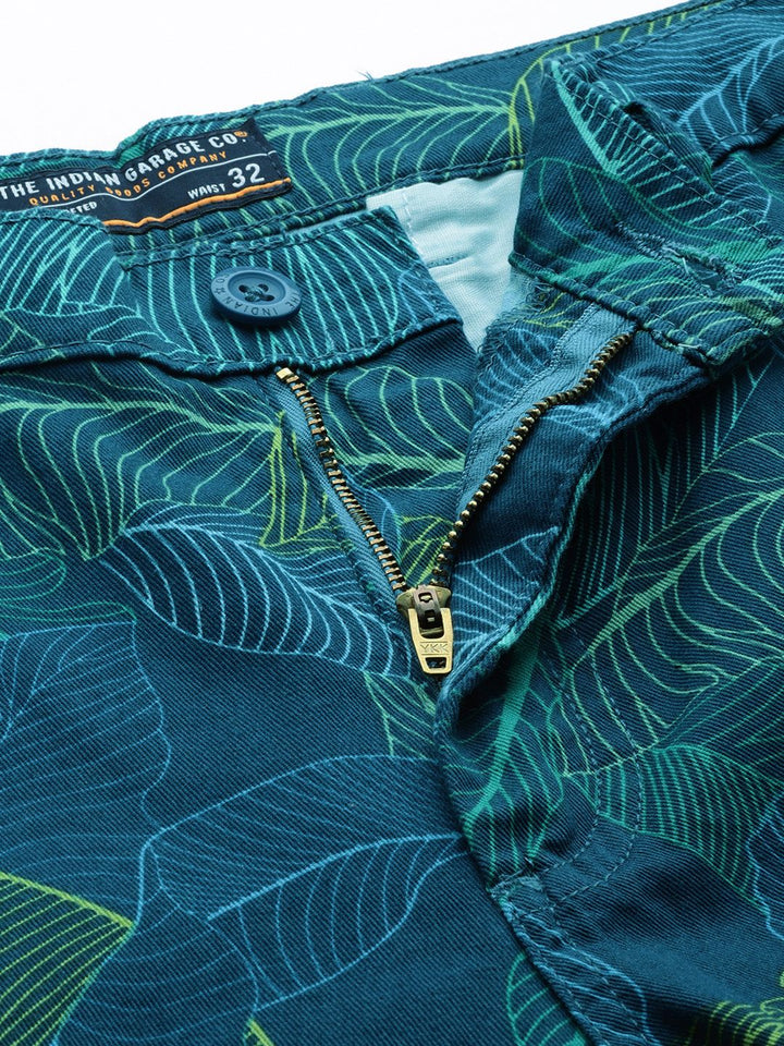 The Indian Garage Co Men Teal Blue & Green Printed Slim Fit Shorts