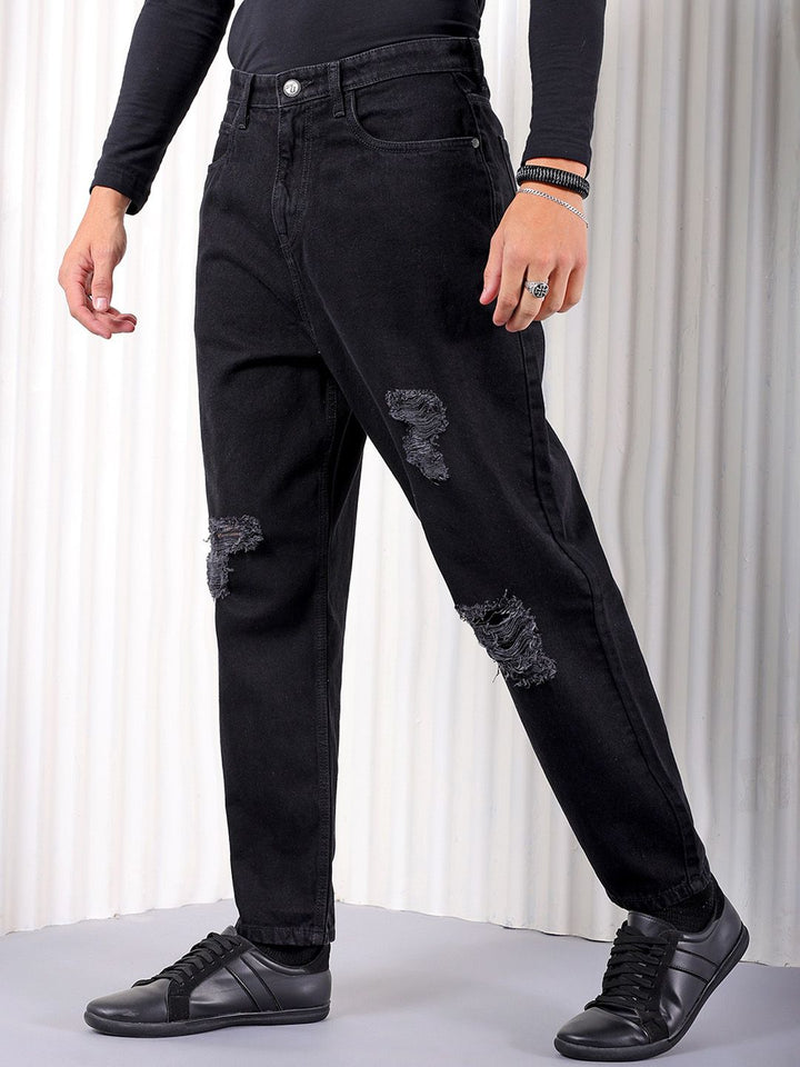 The Indian Garage Co Men Tapered Fit Highly Distressed Pure Cotton Jeans