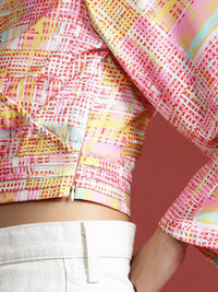 all about you Geometric Print Flared Sleeve Wrap Crop Top
