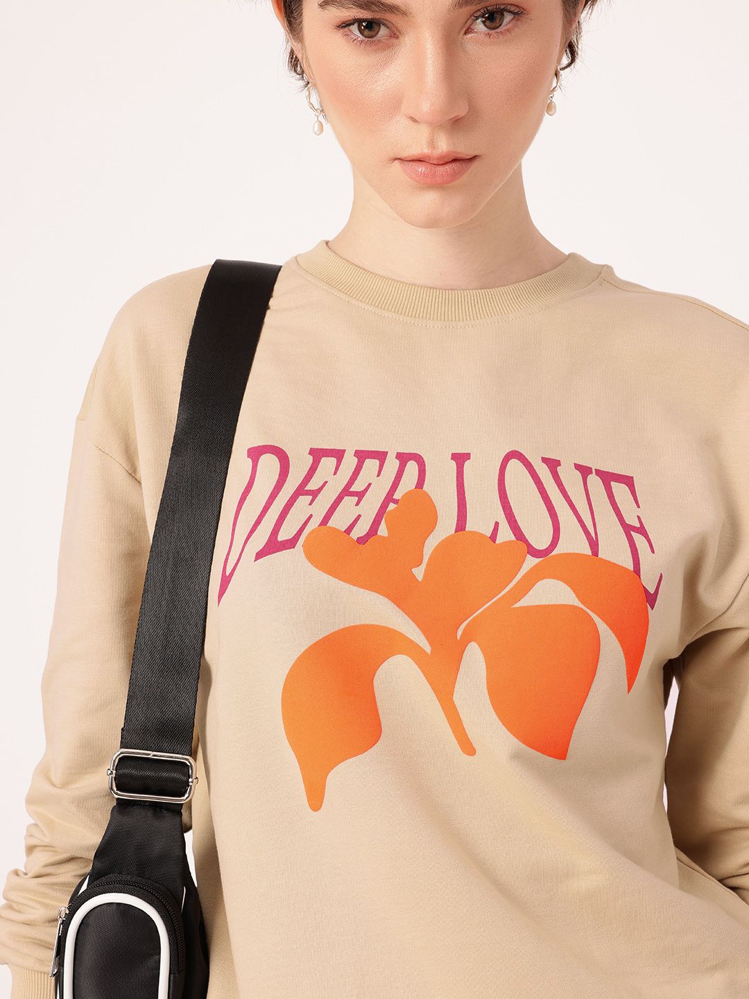 DressBerry Chic Charm Printed Cotton Terry Relaxed Fit Sweatshirt