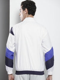 The Indian Garage Co Men White & Blue Striped Windcheater Outdoor Tailored Jacket