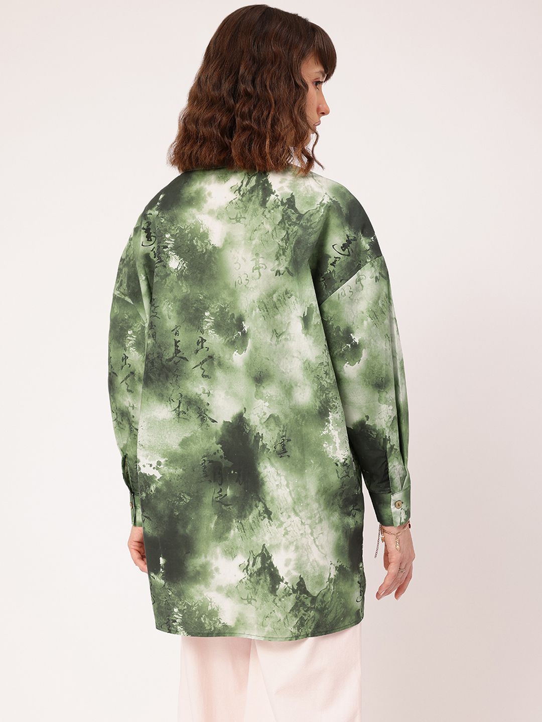 DressBerry Rugged Rhythm Dyed Drop-Shoulder Oversized Longline Shirt