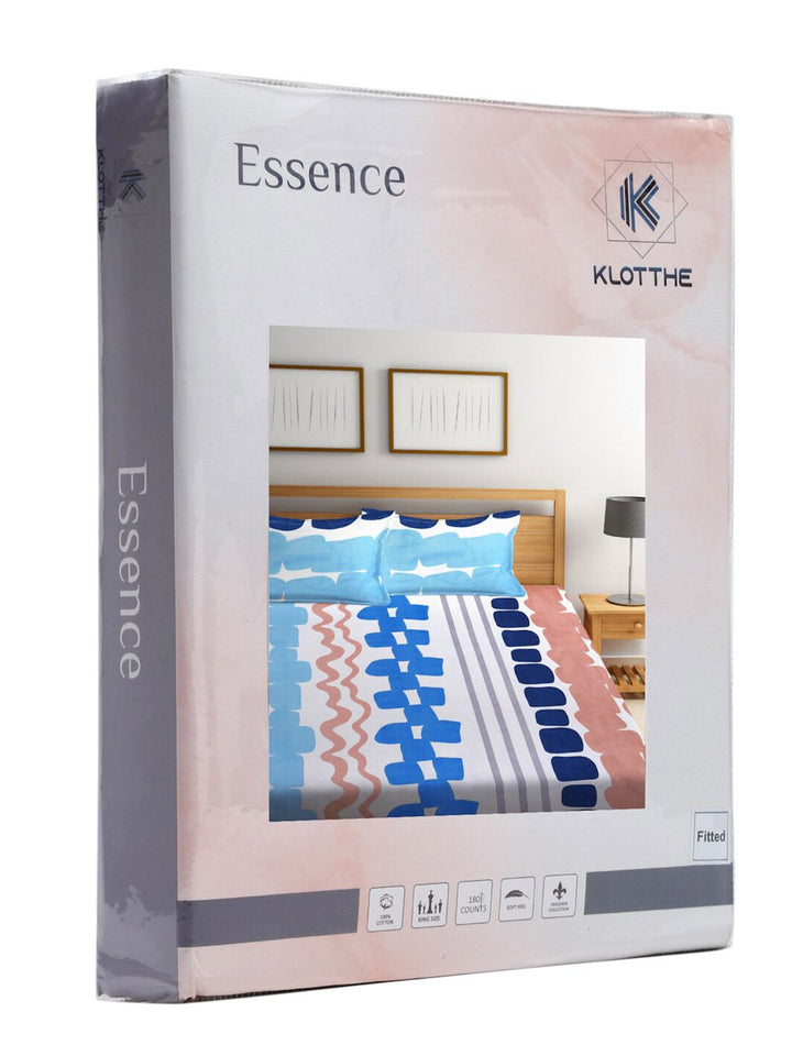 KLOTTHE Navy Blue Abstract Polycotton 300 TC King Fine Bedsheet with 2 Pillow Covers-96 x 89 inches