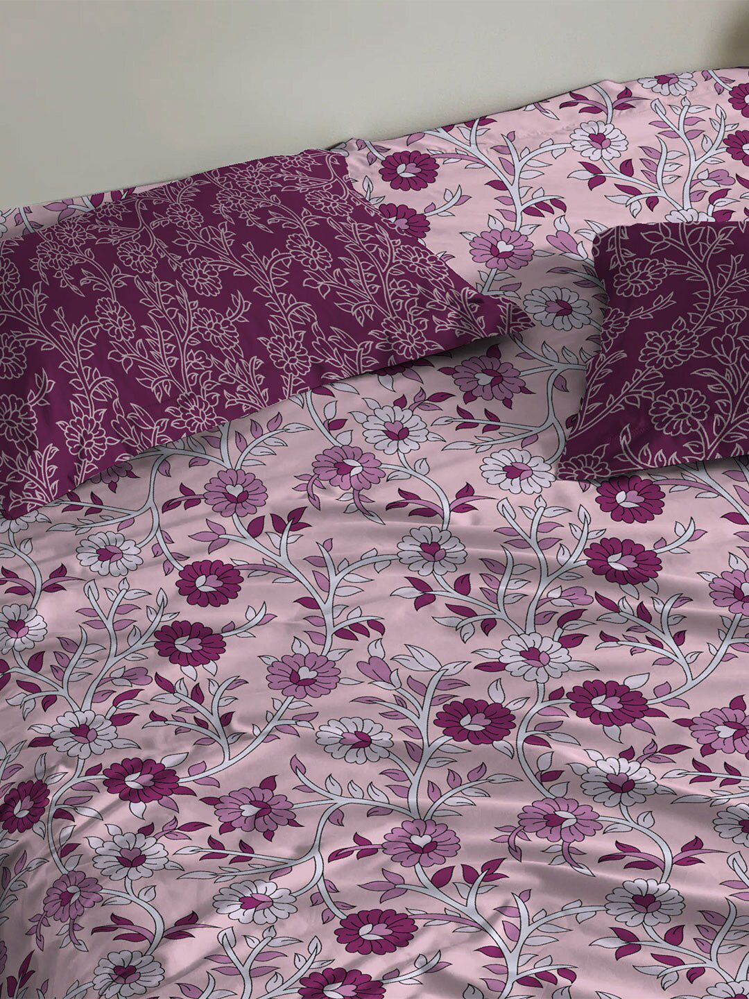 TRIDENT Desert Gardern Pink Urban Comfort Flat 144TC Queen Cotton Bedsheet Set