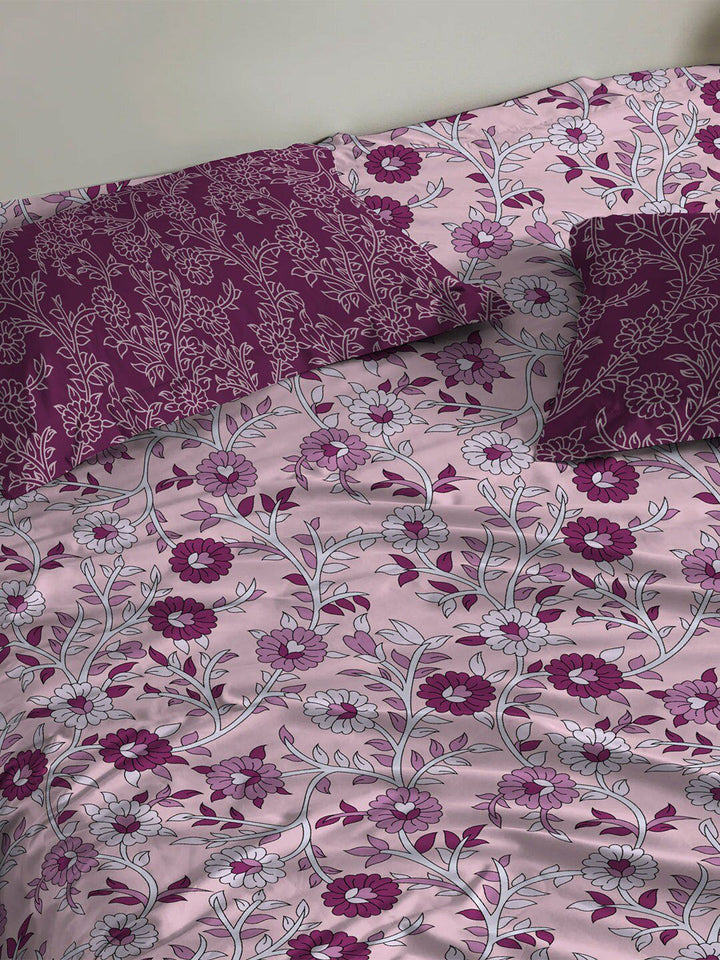 TRIDENT Desert Gardern Pink Urban Comfort Flat 144TC Queen Cotton Bedsheet Set