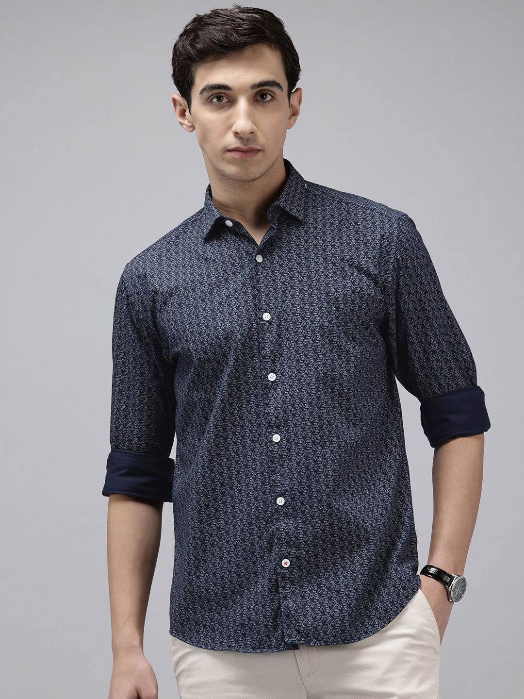 Park Avenue Slim Fit Geometric Printed Pure Cotton Casual Shirt