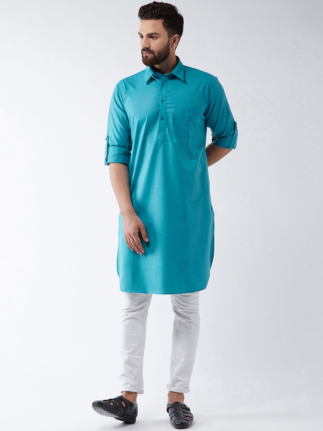 SOJANYA Men Blue Solid Straight Kurta