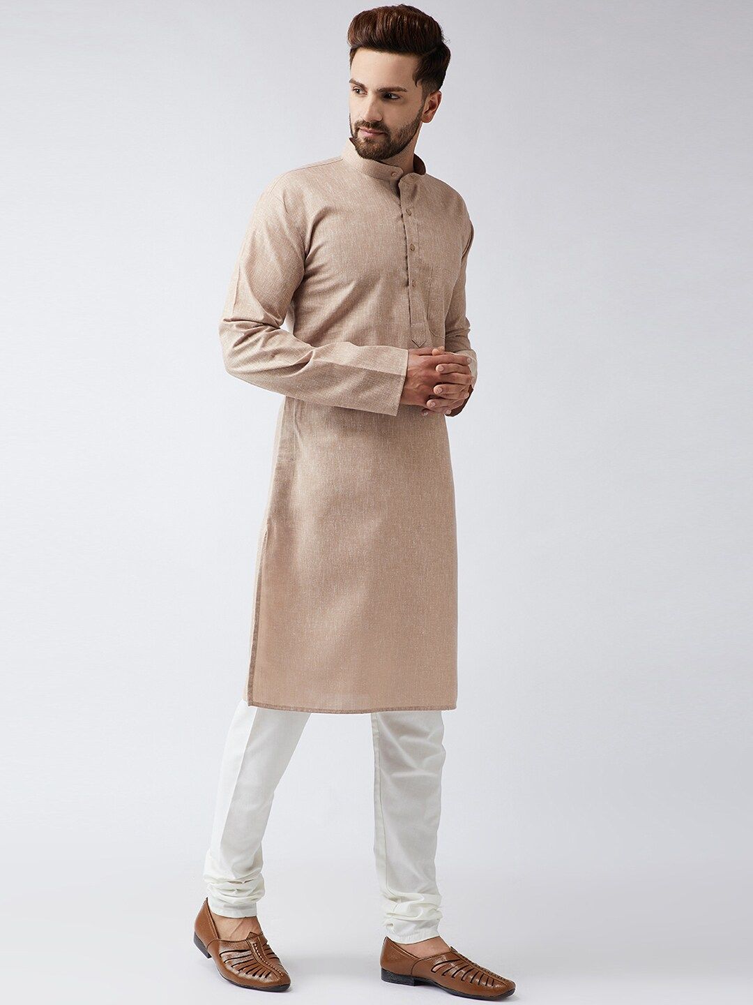 SOJANYA Men Beige Solid Straight Kurta