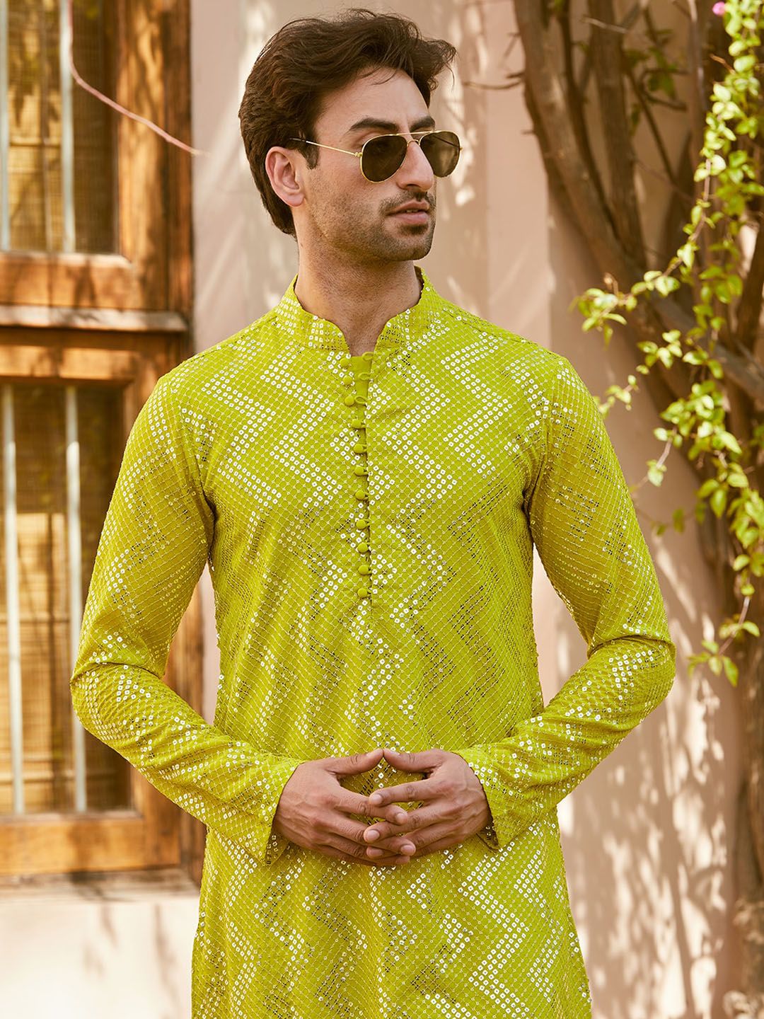 See Designs Embroidered Regular Mirror Work Kurta with Pyjamas
