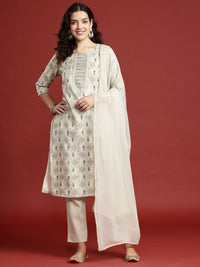 Anouk Ethnic Motifs Printed Regular Thread Work Kurta with Trousers & Dupatta