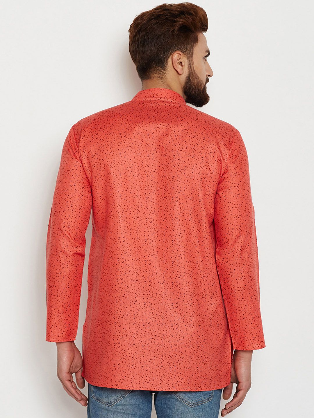 SOJANYA Men Orange Printed Straight Kurta