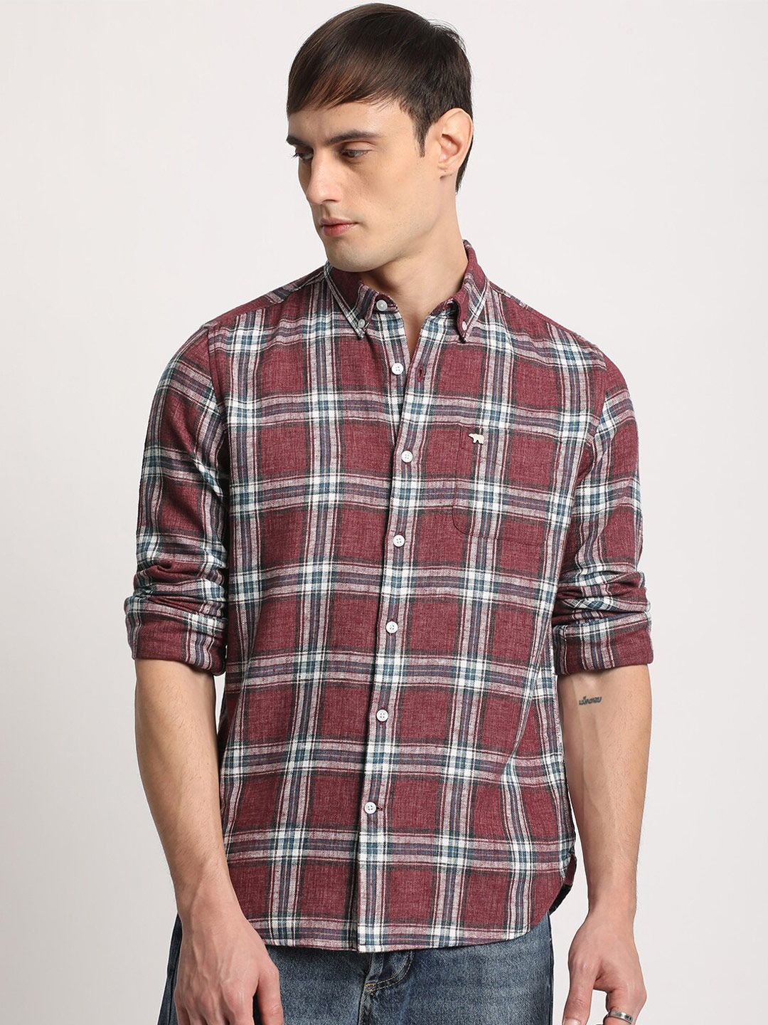THE BEAR HOUSE Men Checked Slim Fit Button-Down Collar Casual Shirt