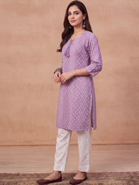 Kurta Bercetak Geometrik Rumah Wanita Chikankari