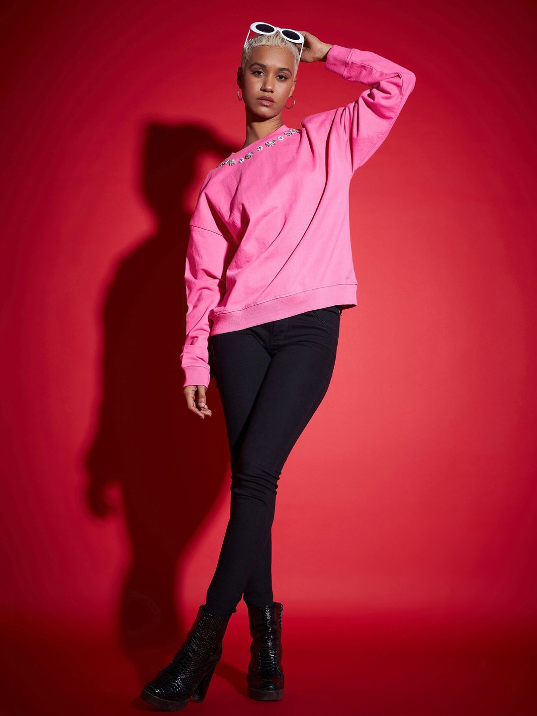 SASSAFRAS Pink Embellished Sweatshirt