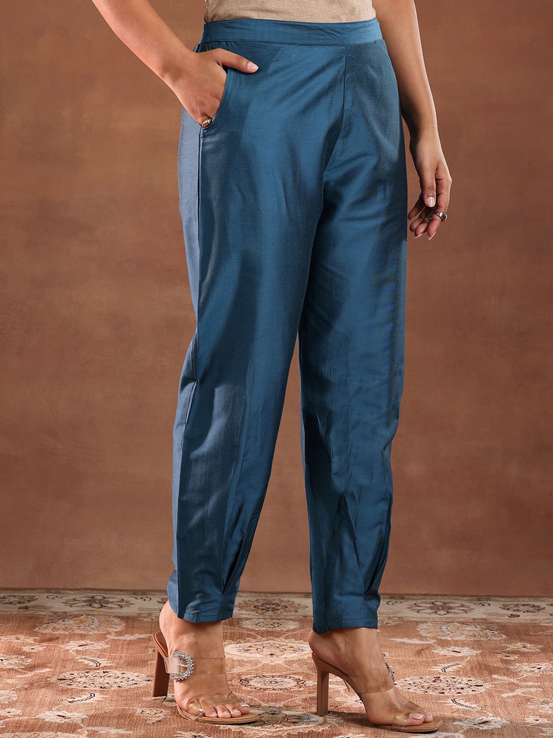Libas Floral Yoke Design Sequinned Straight Kurta With Trouser