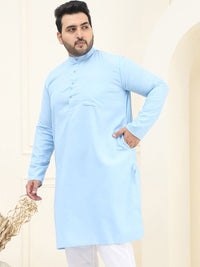 SOJANYA PLUS Lelaki Biru Solid Cotton Kurta Lurus