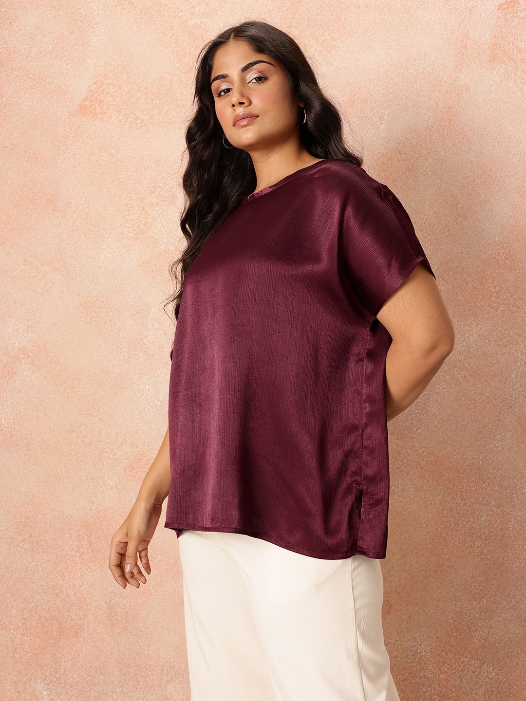 all about you Plus Size Extended Sleeves Sheen Satin-Finish Top