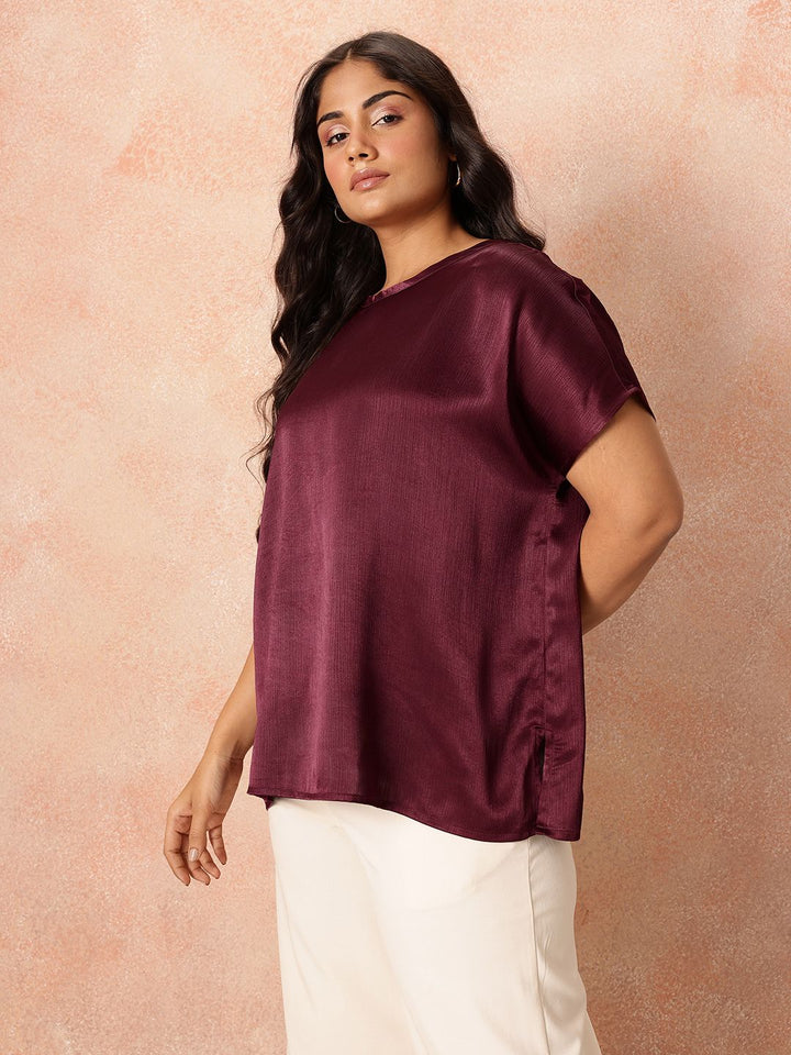 all about you Plus Size Extended Sleeves Sheen Satin-Finish Top