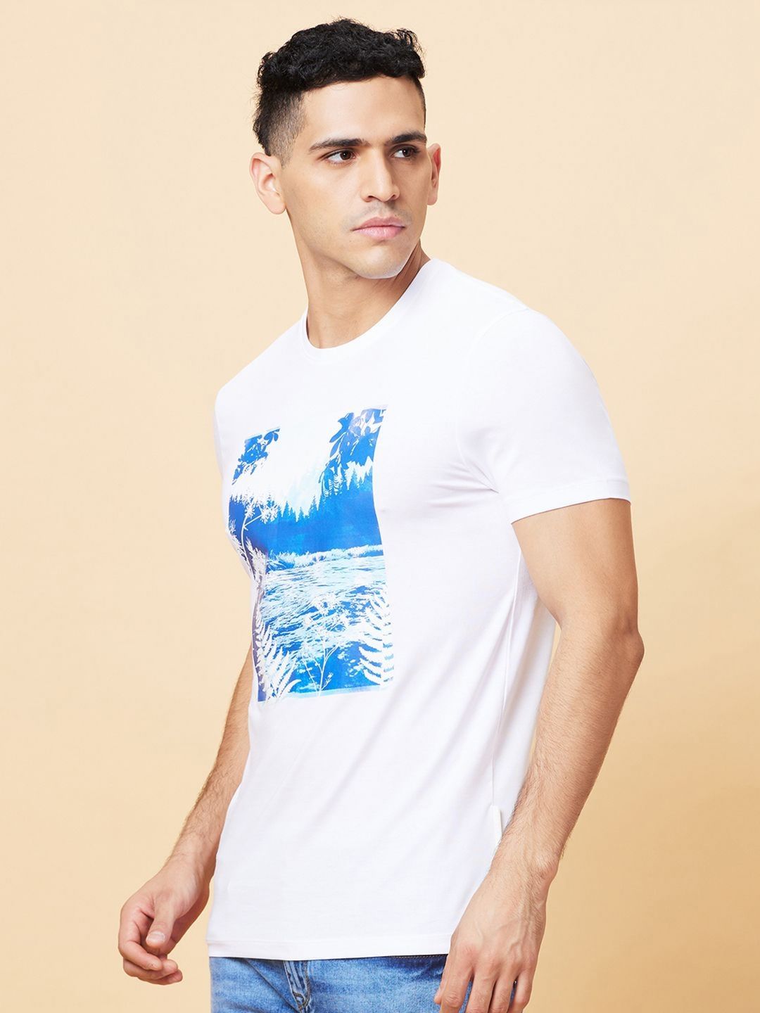 Being Human Men Floral Printed Henley Neck Tropical T-shirt