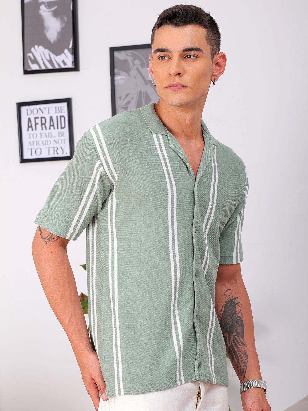 The Indian Garage Co Men Relaxed Fit Striped Flat Knit Polo Resortwear Shirt