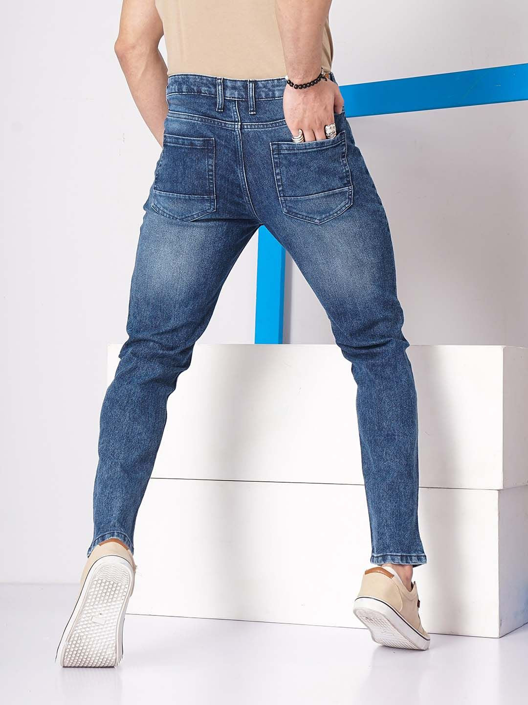 The Indian Garage Co Men Blue Slim Fit Low-Rise Clean Look Stretchable Jeans