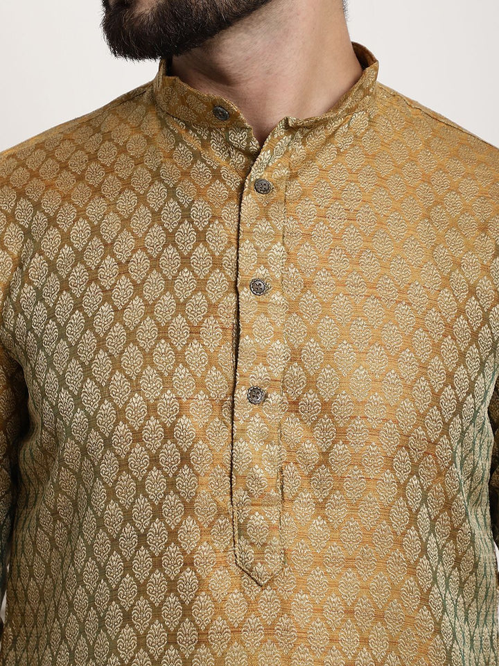 SOJANYA Woven Design Mandarin Collar Silk Cotton Kurta